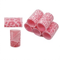 Bigoudis autocollants en nylon à noyau plastique, imprimé léopard rose, très populaires, pour boucler les franges, fabriqués en Chine