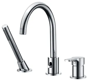 3 hole walk in bath tub faucet with long spout