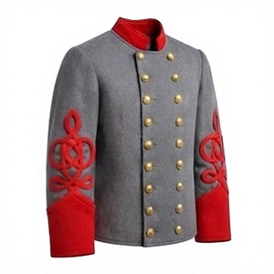 Men Civil Style Wool Jacket Historical Reproduction Uniform Gray <b>Red</b> Shoulder Buttons Winter - Product Image 3