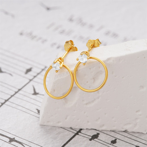 ROXI Boucles d'oreilles simples pour femmes en argent sterling 925 plaqué or 18 carats, cercle tendance avec zircon - Product Image 5