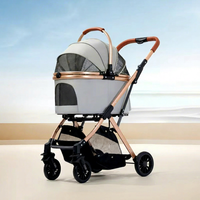 Poussette pliable pour animaux de compagnie en aluminium rose argenté, imperméable, écologique, 4 roues, avec panier respirant en maille pour petits animaux, toutes saisons