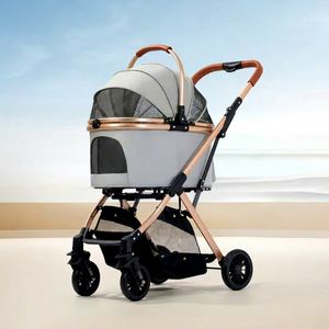 Poussette pour animaux de compagnie rose argentée avec 4 roues, panier en maille respirante pour petits animaux, utilisable toute l'année - Product Image 1
