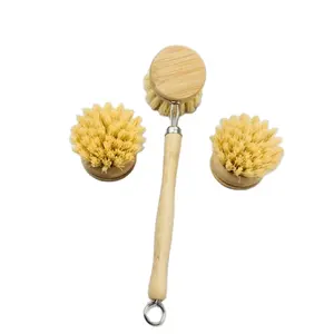Cepillo limpiador de ollas con mango de bambú Natural, con cabezal de repuesto