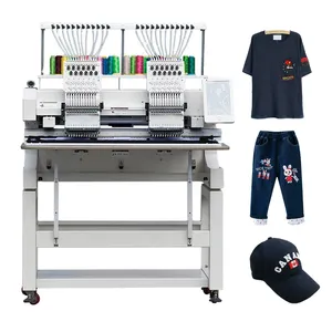 High speed 1200 RPM double head cap tshirt computerized embroidery machine for bordadora industrial