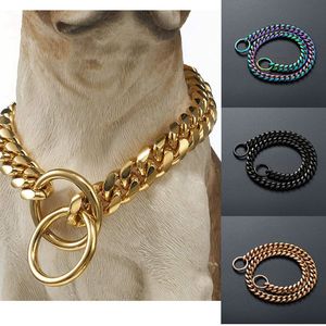 Venta caliente 10mm chapado en oro de acero inoxidable cubano mascota perro cadena gato perro <span class=keywords><strong>Collar</strong></span> correa de Mascota de calidad superior - Product Image 6