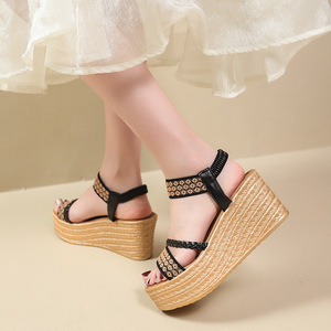 Women Woven Roman <b>Sandals</b> Summer New Style <b>Platform</b> Elegant Thick Sole <b>Wedge</b> <b>Sandals</b> for Tall Short People - Product Image 3