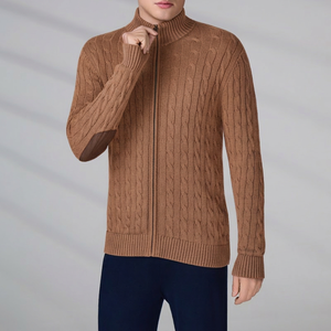 Custom Knitted Jacket Polo Knitwear Classic Men's Winter Long Sleeve Cable Full Zip Cotton Sweater Cardigan - Product Image 5