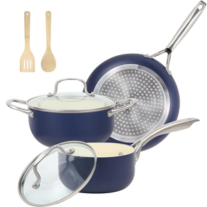 Ensemble de casseroles et poêles en céramique de haute qualité, modernes, avec poignées en acier inoxydable, 7 pièces, en aluminium - Product Image 1
