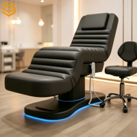 Table de massage électrique portable polyvalente à 3 moteurs avec base LED, lit de traitement professionnel pour SPA et salon de beauté, tabouret inclus