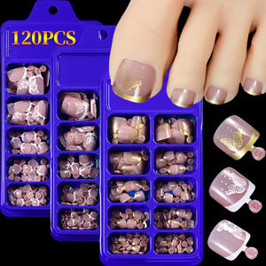120 piezas estilo francés cuadrado puntera corta uñas a presión pequeño diseño de flor de mariposa fresca uñas artificiales - Product Image 1