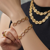 Ensemble de bijoux de luxe en zircon, collier, bracelet, bague, boucles d'oreilles, acier inoxydable, plaqué or 18 carats, Dubai, cadeau, bijoux tendance