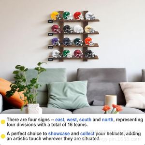 Wooden Multi Layer Mini Helmet Display Rack 4 Layers Wall Mounted <b>Shelf</b> For Garage Storage - Product Image 3