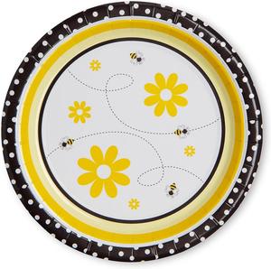 Assiettes en papier modernes de 9 pouces sur le thème des abeilles pour révélation du sexe, fête prénatale et fournitures de fête d'anniversaire - Fournitures sur le thème des abeilles - Product Image 1