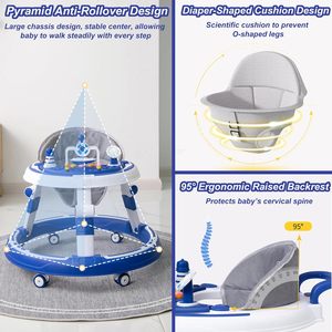 Marchettes pour bébés universelles réglables en hauteur, marchettes à roulettes anti-basculement pliables pour tout-petits, voiture d'apprentissage à roulettes - Product Image 4