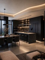 Buffet moderne minimaliste en bois massif écologique avec tiroirs et étagères ouvertes pour cuisine, salon, salle à manger, bar à domicile