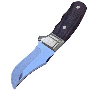 Couteau de chasse et de camping Jexa, lame fixe en acier inoxydable, partie dentelée, manche en bois de noyer, étui en cuir - Product Image 4