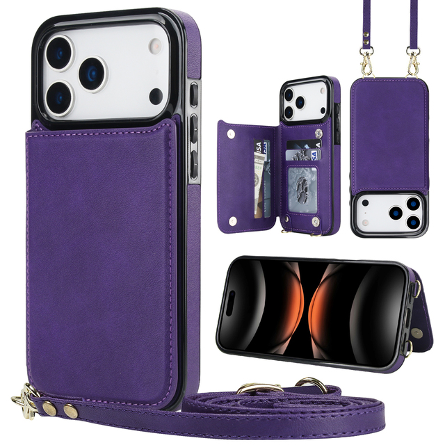 Luxury Multifunctional Slung PU Leather Crossbody Phone Case for 17/16/11 Pro 23/22 Ultra Wallet Card Slot Magnetic Flip 360