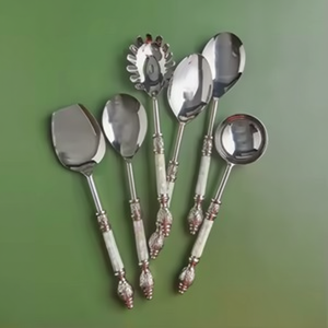 Ensemble de service à salade en métal élégant manche en nacre cuillère et fourchette de service de luxe pour la décoration de table - Product Image 1