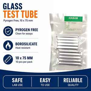 Tube à essai en verre sans pyrogène avec bouchon en liège à rebord roulé, fond rond, bouche plate, pour usage en laboratoire - Product Image 1