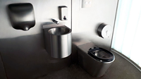 Cuvette de toilette robuste en acier inoxydable, marque SIR, modèle S24103108, revêtement poudré, design arabe pour salle de bain, caractéristiques de sécurité