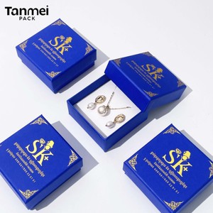 Boîte à bijoux en gros, couvercle bleu, boîte d'emballage de luxe pour bijoux, présentoir à bijoux, bracelet, bague, boucles d'oreilles, collier - Product Image 2