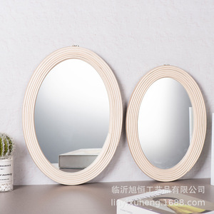 Oval Rattan Decorative <b>Mirror</b> <b>Set</b> 2Pcs Natural Wood Color Handmade <b>Wall</b> Hanging Home Decor - Product Image 1