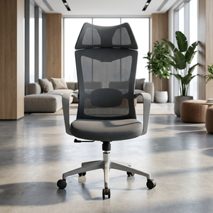 Sedia da Ufficio Ergonomica Moderna di Lusso con Schienale Alto, Altezza Regolabile, Ampio Poggiatesta Integrato, in Rete Grigio Scuro per Casa e Ufficio - Product Image 1