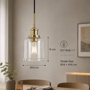Modern Glass Pendant <b>Light</b> Gold Metal Body Clear Shade E27 Warm Indoor <b>Dining</b> Restaurant Kitchen Island Lighting - Product Image 4