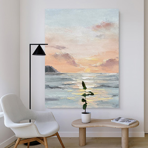 Pintura al Óleo Pintada a Mano, Paisaje Marino al Amanecer, Impresionismo, 100% Hecho a Mano, Arte Moderno Minimalista para la Pared del Sofá del Salón - Product Image 4