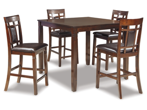 Juego de Comedor Tradicional de Madera con Altura de Barra, 5 Piezas, Taburetes Tapizados en Cuero Sintético con Asientos Acolchados y Respaldo - Product Image 1