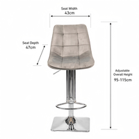 Tabouret de bar pivotant en velours gris tufté style nordique, réglable en hauteur avec vérin à gaz, pour îlot de cuisine, bar à petit-déjeuner, pub