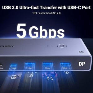 UGREEN 8K Displayport KVM <strong>Switch</strong> 2 in 1 Out DP1.4 with 4 USB 3.0 Ports Support 8K 60Hz 4K 240Hz Share 1 <strong>Monitor</strong> <strong>Keyboard</strong> <strong>Mouse</strong> - Product Image 6