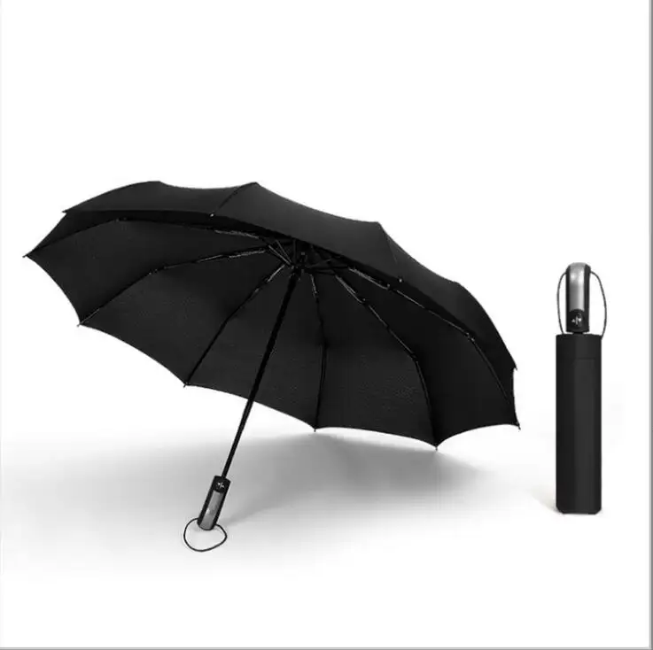 Personalizado venta al por mayor negro revestimiento uv única compact 3 plegable mini automático a prueba de viento a prueba de lluvia paraguas