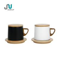Mug en acier inoxydable de 280 ml avec poignée en bois et couvercle anti-poussière, couleur personnalisable, base concave antidérapante, facile à nettoyer