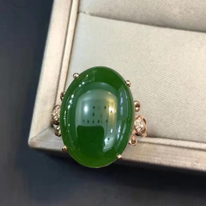 Cabochon ovale taglio bella <span class=keywords><strong>giada</strong></span> della pietra preziosa <span class=keywords><strong>anello</strong></span> dei monili delle donne 18k oro 13x18mm verde naturale hetian jasper <span class=keywords><strong>anello</strong></span> - Product Image 4