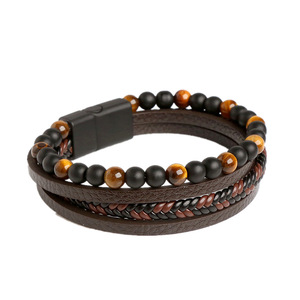 <b>Leather</b> Hand-woven Multi-layered <b>Bracelet</b> For Men Magnetic Buckle Retro Patchwork Gift 7.5in 8.5in 9in - Product Image 3
