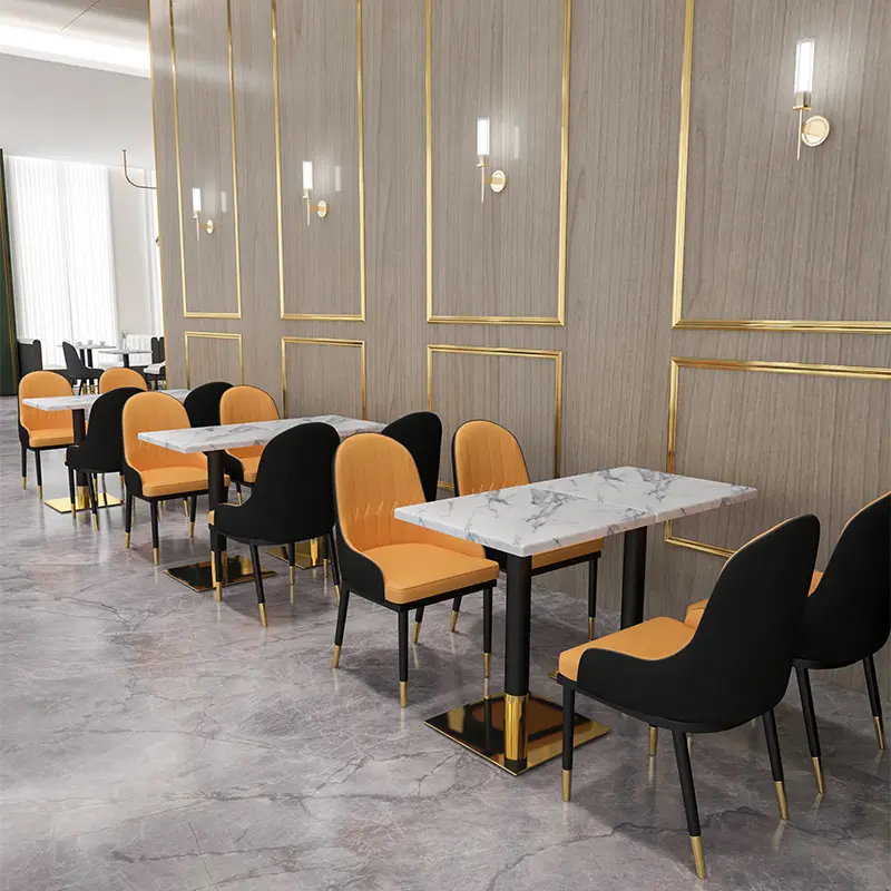 Restoran masa ve sandalye Cafe kahve dükkanı restoran mobilya lüks paslanmaz çelik yuvarlak mermer yemek masası Modern Cafe çok