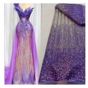 Sang trọng màu đỏ nặng đính cườm ren vải 3D thêu <span class=keywords><strong>Net</strong></span> ren vải <span class=keywords><strong>Dubai</strong></span> - Product Image 1