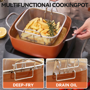 Juego de 4 utensilios de cocina multiusos de cobre <span class=keywords><strong>y</strong></span> aluminio forjado: olla, <span class=keywords><strong>cacerola</strong></span>, sartén para freír <span class=keywords><strong>y</strong></span> sartén profunda con tapa - Product Image 4