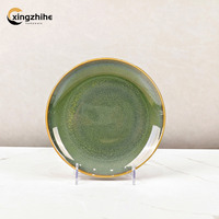 Service de table en grès céramique moderne vert 16 pièces avec glaçure réactive écologique, compatible lave-vaisselle et four, pour usage domestique
