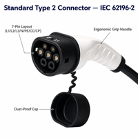 Câble de chargeur EV triphasé Type 2 22 kW 32 A 380 V 5 m pour borne de recharge murale domestique ou garage avec capuchon anti-poussière