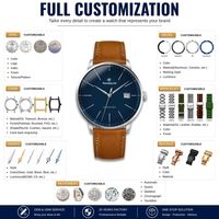 Montre automatique mécanique classique de style habillé avec date, mouvement Miyota 8215 personnalisé OEM, bracelet en cuir, bracelet en maille, design minimaliste