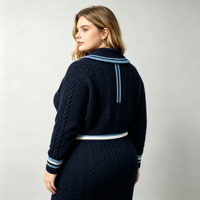 Ensemble robe pull et jupe pour femme, style décontracté, avec logo brodé, couleur marine unie, nouvelle collection de créateur, col mandarin