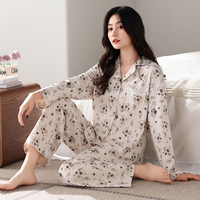 Fabricant de pyjamas en tricot à manches longues en coton pour femmes, vêtements de nuit personnalisés grande taille avec nœud en dentelle respirant pour le printemps et l'automne