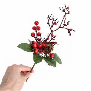 Enfeites de ramos de cereja, flor de plantas de simulação artesanal pingente para decoração de árvore de natal