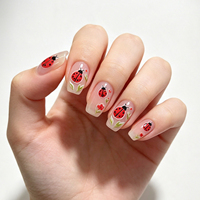 Autocollants pour ongles en relief 5D, coccinelle, petite fleur rouge, feuille, autocollants pour ongles, décorations auto-adhésives pour manucure, pour Nail Art