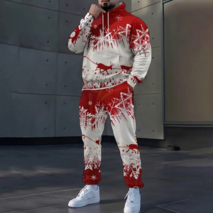 Survêtements pour hommes décontractés d'automne, design unique, écologiques, respirants, à capuche, couleur contrastée rouge et blanc, logo personnalisé, qualité supérieure - Product Image 1