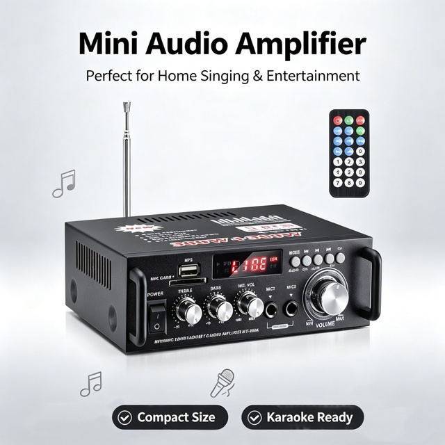 Mini Small Audio Amplifier Sounds System for Bedroom Home Theater 2 Channels Hi-Fi Stereo Sound Quality Car Amplifier Karaoke