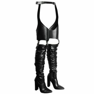 Kinky Fetish Zip Belt Chunky Tacones altos Plataforma Muslo Mujeres Sobre la rodilla Bota Elástica - Product Image 1