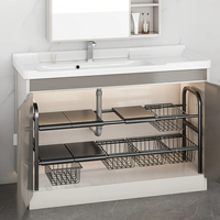 Étagère de rangement sous l'évier à 2 niveaux noire, extensible, en acier au carbone, avec étagères réglables en hauteur